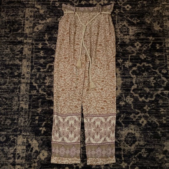 Anthropologie Ollari cream/mauve flowy pants - Bohemian pattern - Large - NWT - Picture 2 of 11